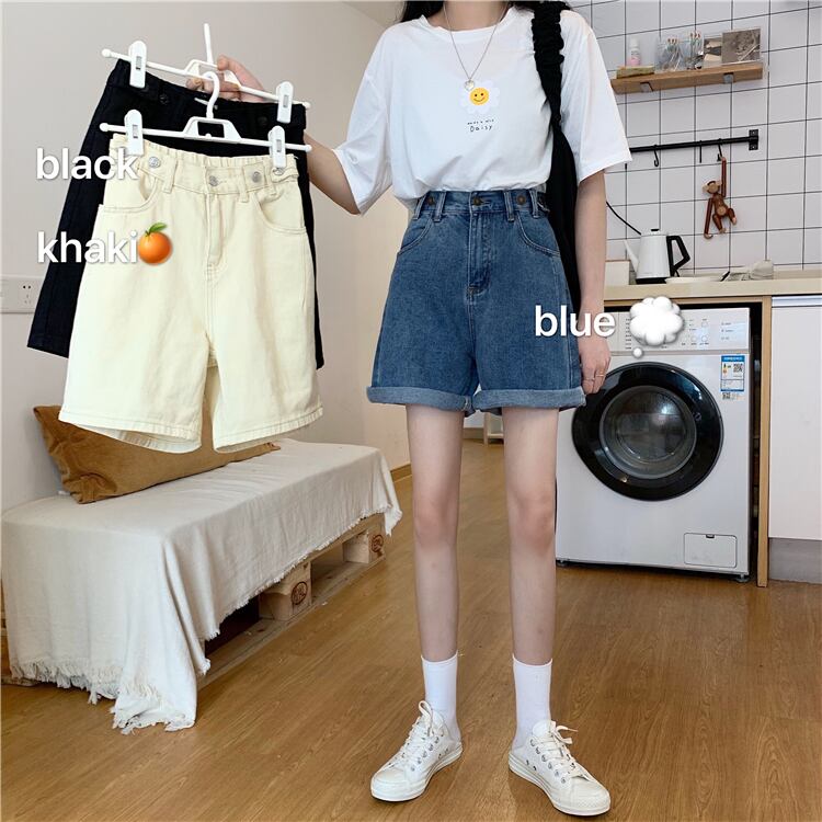 サマーハイウェストウェストスリムルーズワイドレッグショーツ 薄手ジーンズ レディース 夏物 ブルマー ワイドパンツ 1号婦人9144572186
