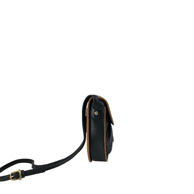 CELINE セリーヌ ショルダーバッグ ブラック×ブラウン ブラゾン型押し PVC レザー フラップ vintage ヴィンテージ オールド f8fsrs