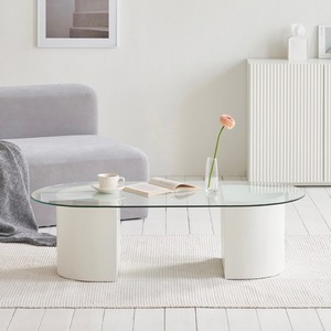 lian sofa tea table / リアン ソファー ティーテーブル ガラス ホワイト 楕円形 韓国インテリア雑貨 家具