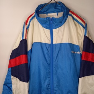 80s　アディダスオリジナルス　ナイロンジャケット　刺繍ロゴ　水色　白　XL