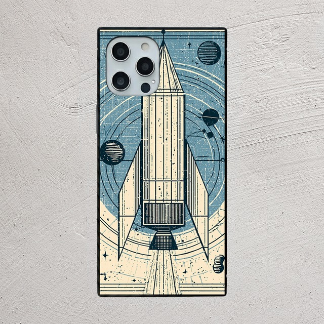受注生産 iPhoneケース ロケットと青い星図の宇宙柄｜ロケットモチーフ RFSP073C