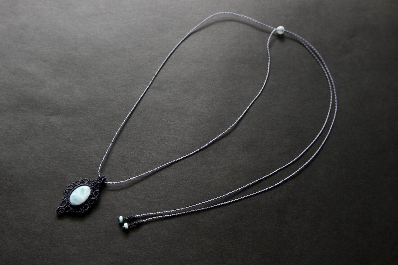 Larimar micro macrame pendant