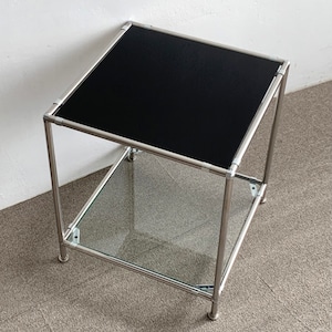 【カラー選択可】stainless module side table - cube / ステンレス モジュール サイドテーブル ガラス ２段 韓国 北欧 インテリア 雑貨