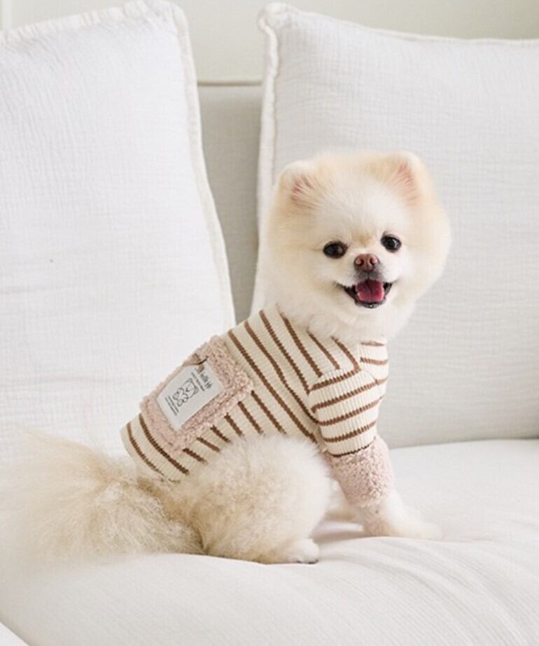 M/即納【Mabellefifi】Stripe Boa Tshirt《Beige》