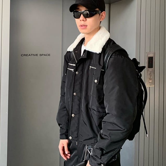 【黒レザー】ボア襟ジャケット ボア襟付きショートダウンジャケット(3color) | ファッション通販