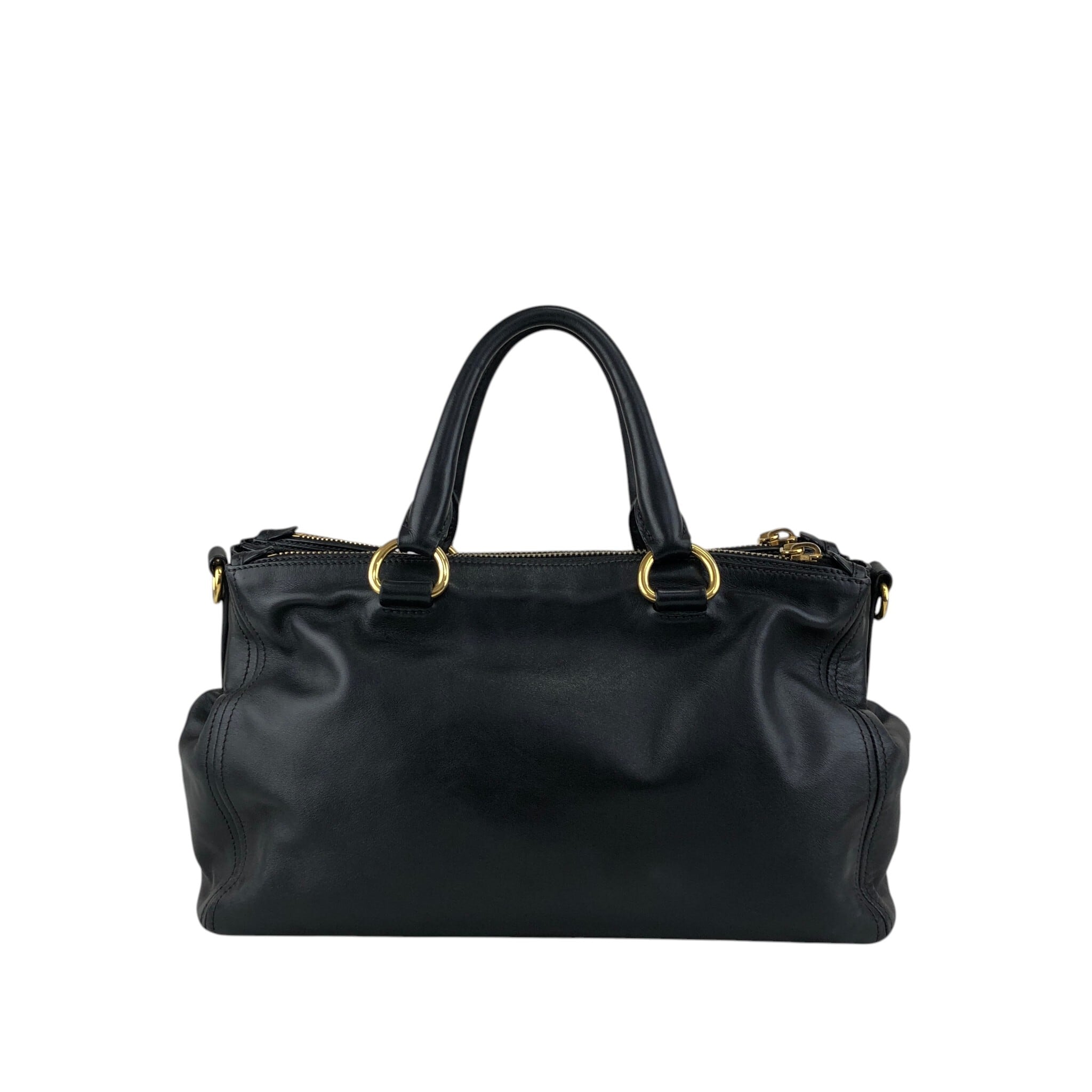 PRADA プラダ ショルダーバッグ ブラック ロゴ レザー ボストンバッグ