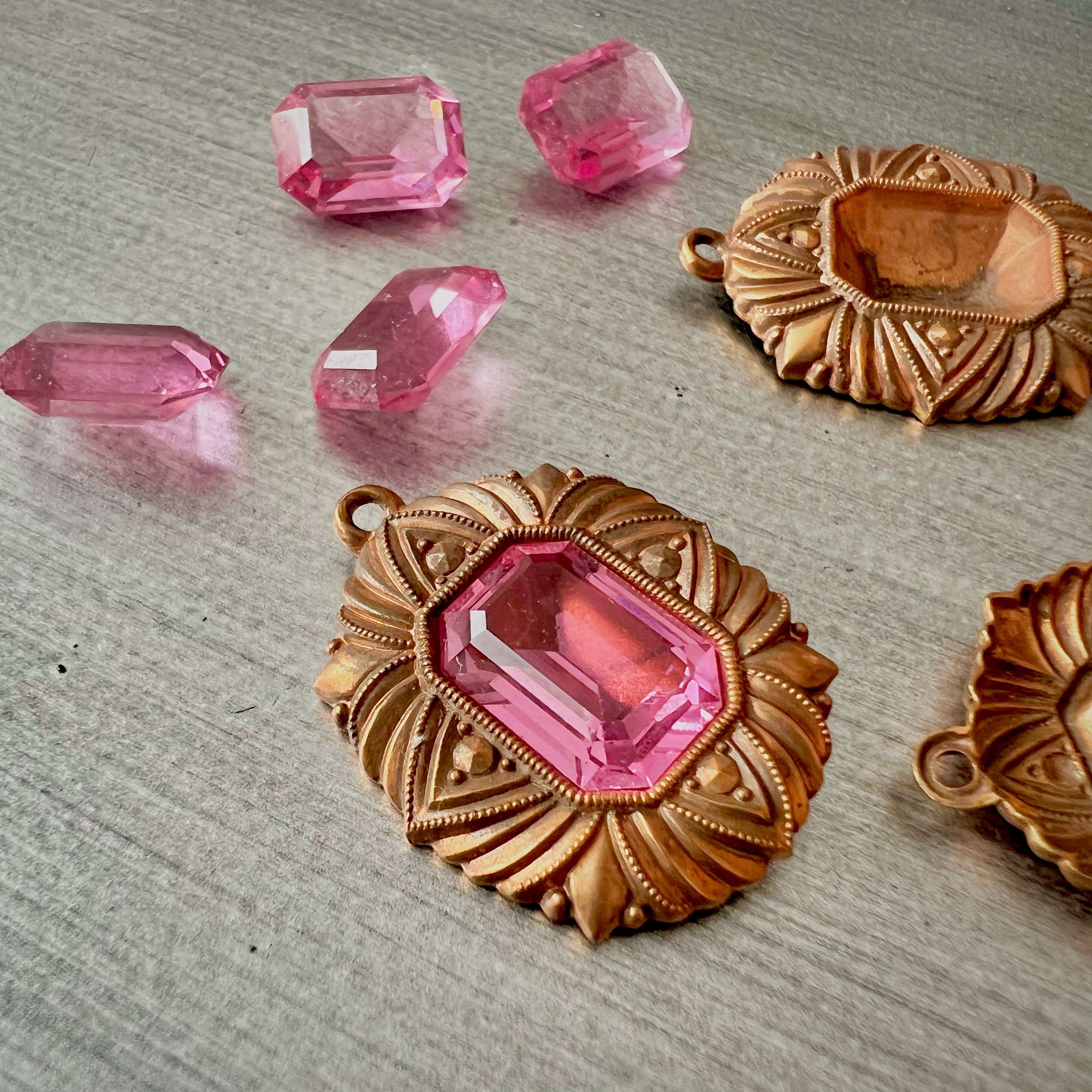 70s ヴィンテージ スワロフスキー ローズクリスタル 真鍮製