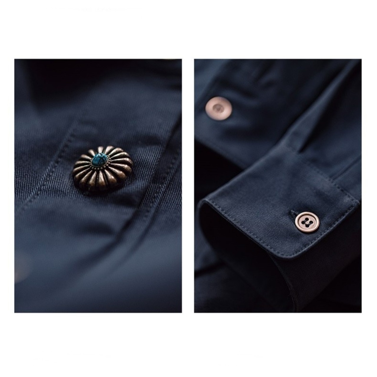 Navy Pocket Patchwork Shirt / ネイビー ポケット パッチワーク シャツ