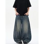 ストリート ウォッシュ加工 ワイドデニムパンツ P275