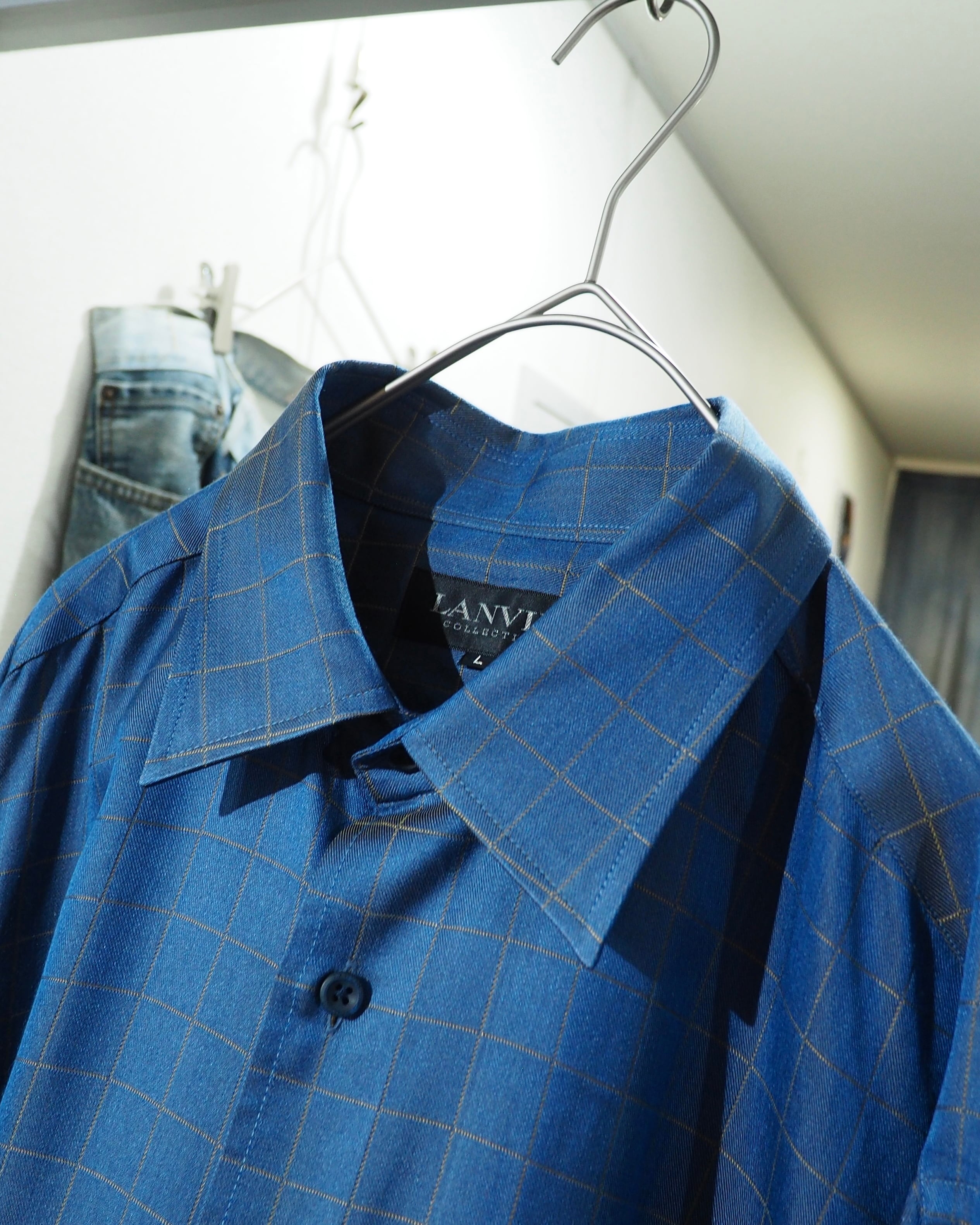 " LANVIN COLLECTION - Pure Silk " Beautiful Light Blue Color Vintage Dress Shirt