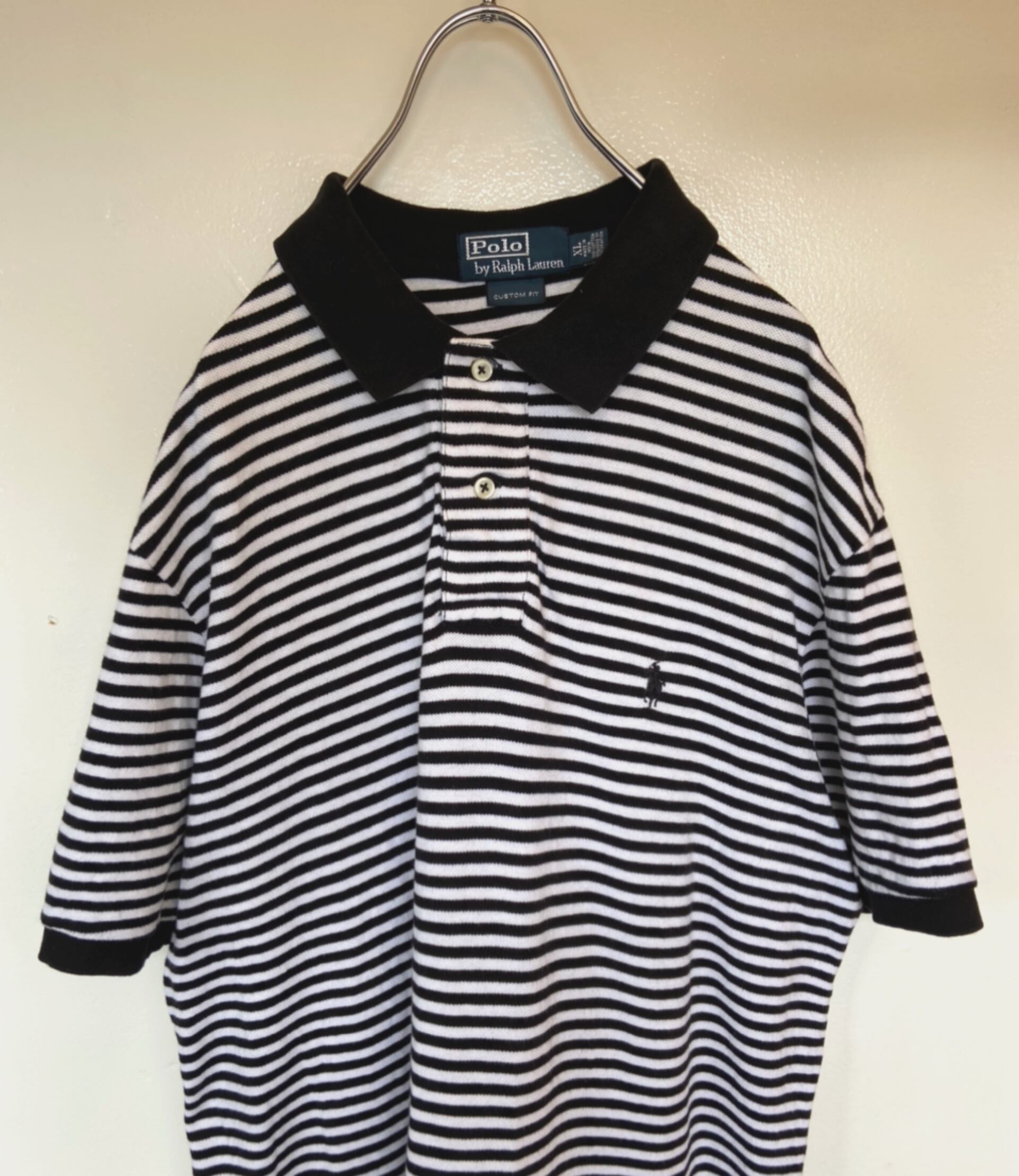 90s古着 POLO RALPH LAUREN/ ラルフローレン   ポロシャツ   刺繍ロゴ ボーダー ビックシルエット 半袖シャツ