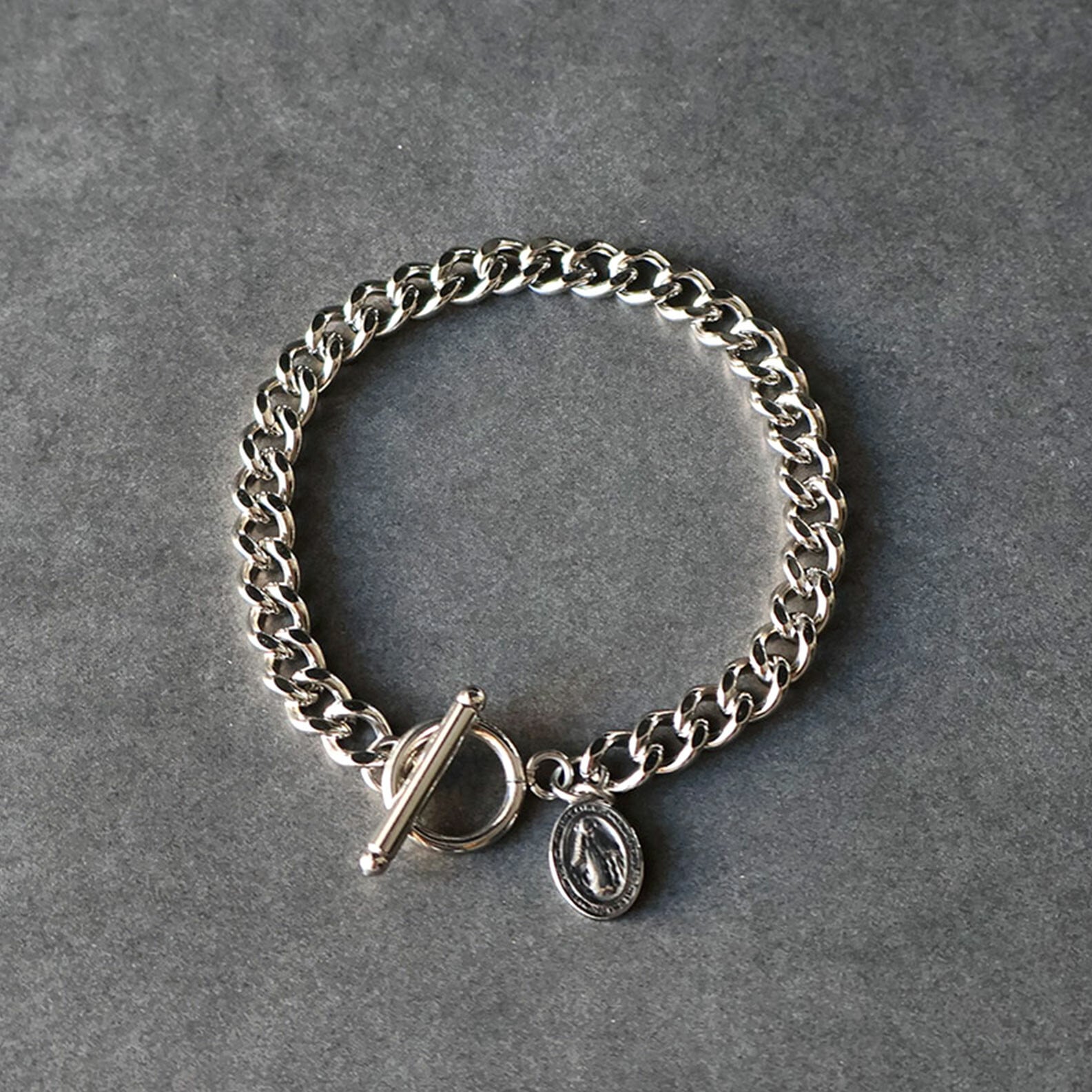 【SELECT】unisex サージカルステンレス 316L マンテル　オーバルコイン　チェーンブレスレット　金属アレルギー対応