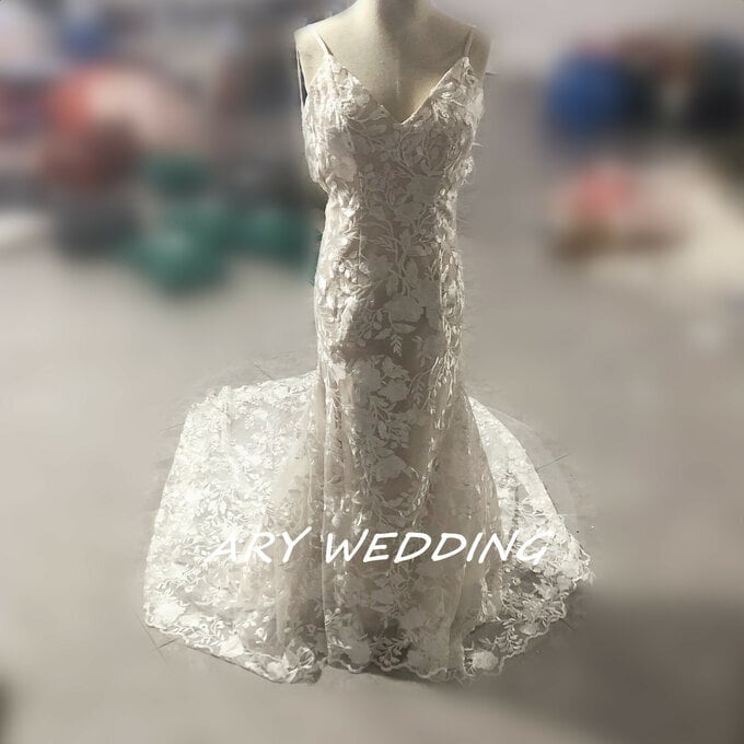 刺繍レース 背中開き ソフトマーメイドドレス 前撮り 結婚式 刺繍レース 背中開き ソフトマーメイドドレス 前撮り 結婚式