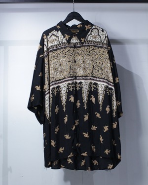 【Caka BLACK】Luxury Scarf Pattern Vintage Loose S/S Shirt