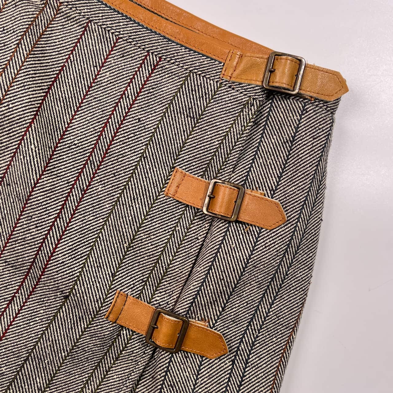 UNITED ARROWS WORK FOR HOLIDAY ユナイテッドアローズ ヘリンボーン ストライプ ラップスカート 38/レディース 本革ベルト
