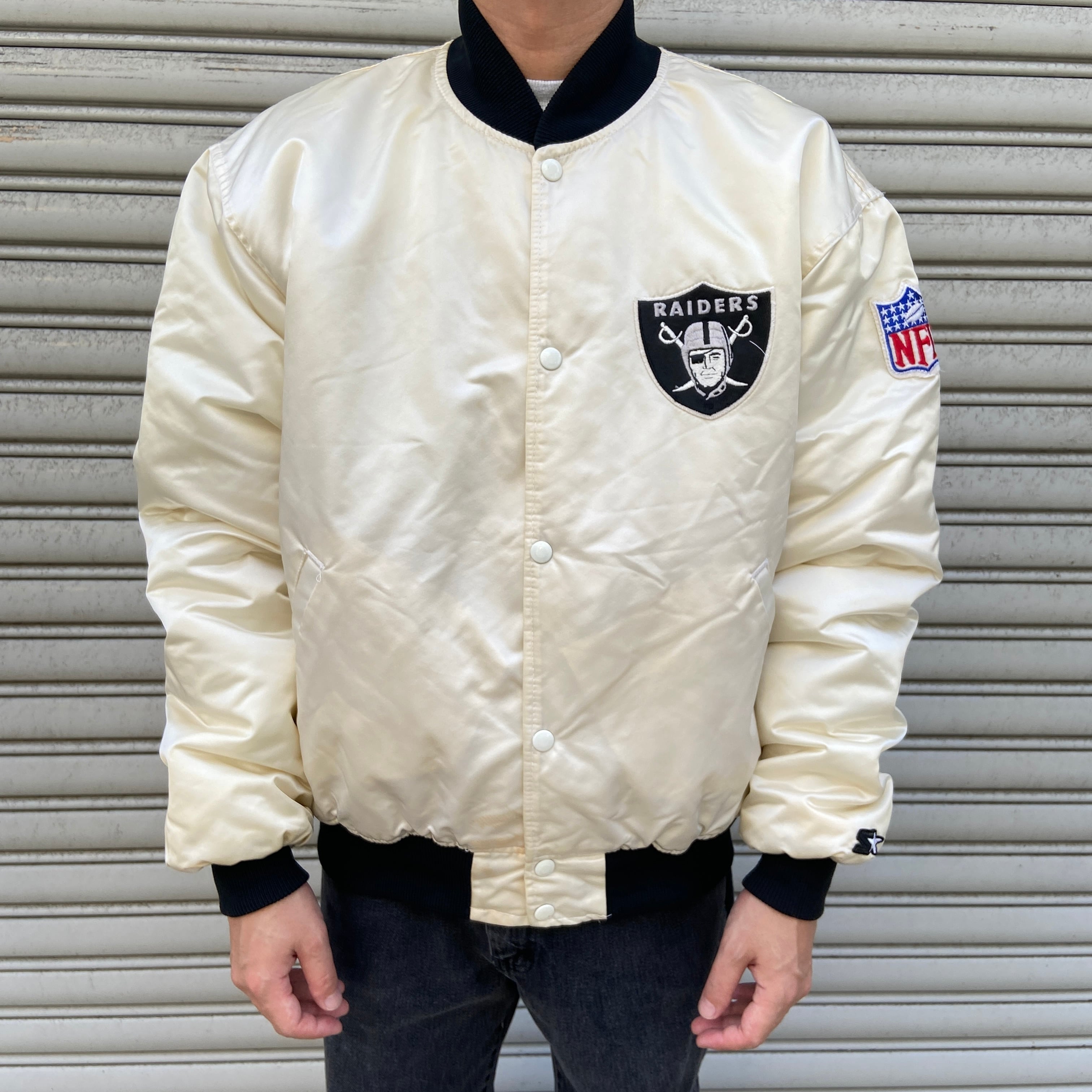 90s NFL レイダース チームワッペンスタジャン USA製 ナイロン XL