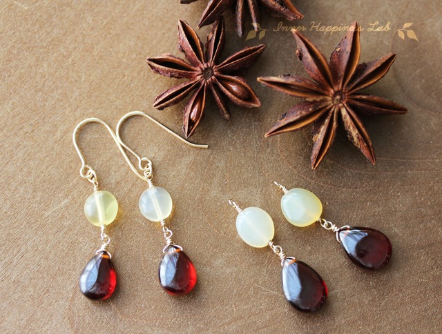 14KGF/ イエローオパールとヘソナイトの秋色ピアス