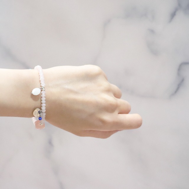 【Blooming Pink Roses】ローズクォーツ×パール×マグネサイトターコイズ ブレスレット