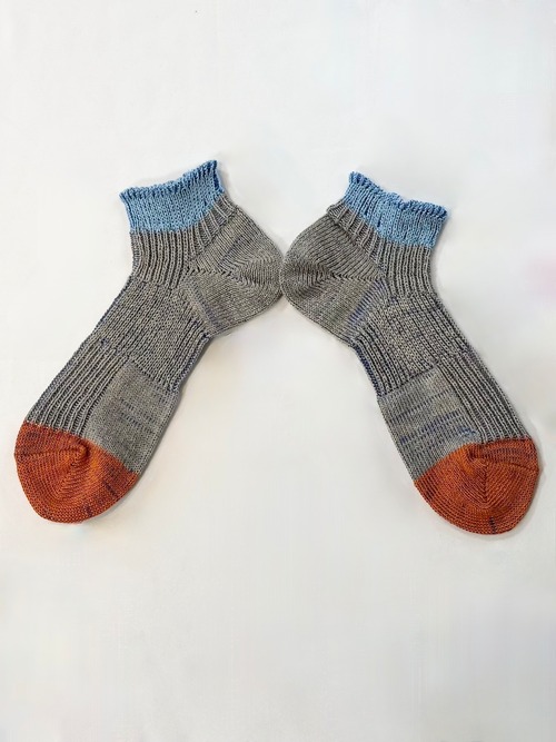 yahae・Linen Sneaker Socks・Blue×Orange　4-2020-22