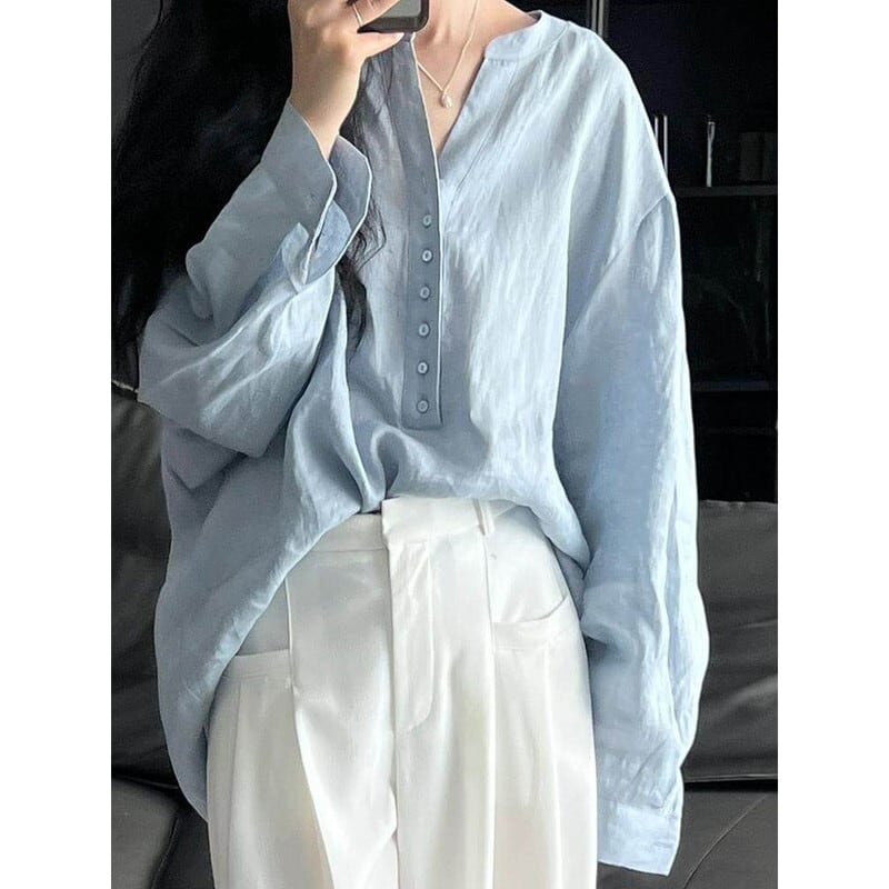 v-neck blue loose shirt 103005