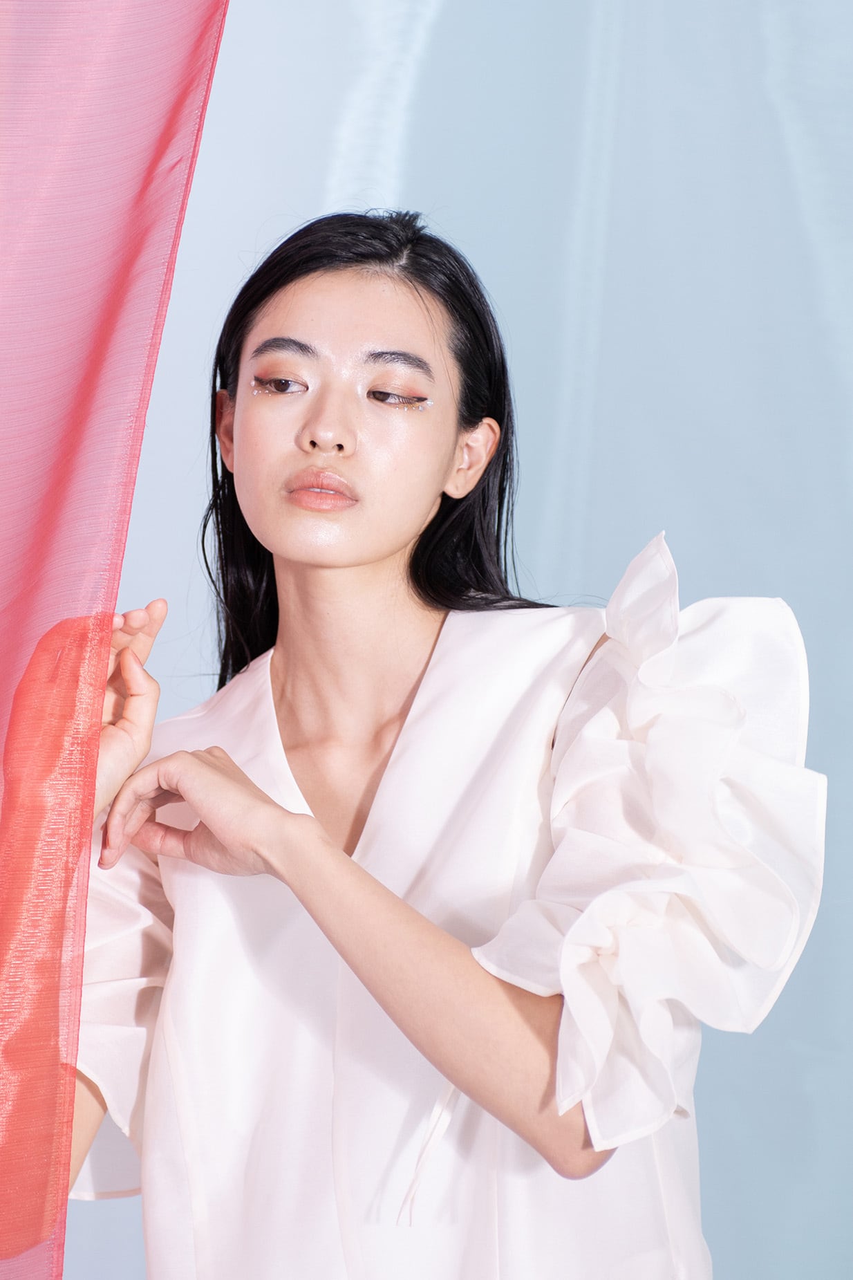 Sheer Frill Dress OFF WHITE | Arobe OFFICIAL ONLINE STORE