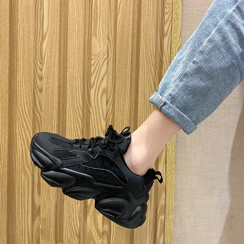 スプリングブラック 靴 シューズ レース スニーカー 春物 レースアップ フェイクシューズ3491526171