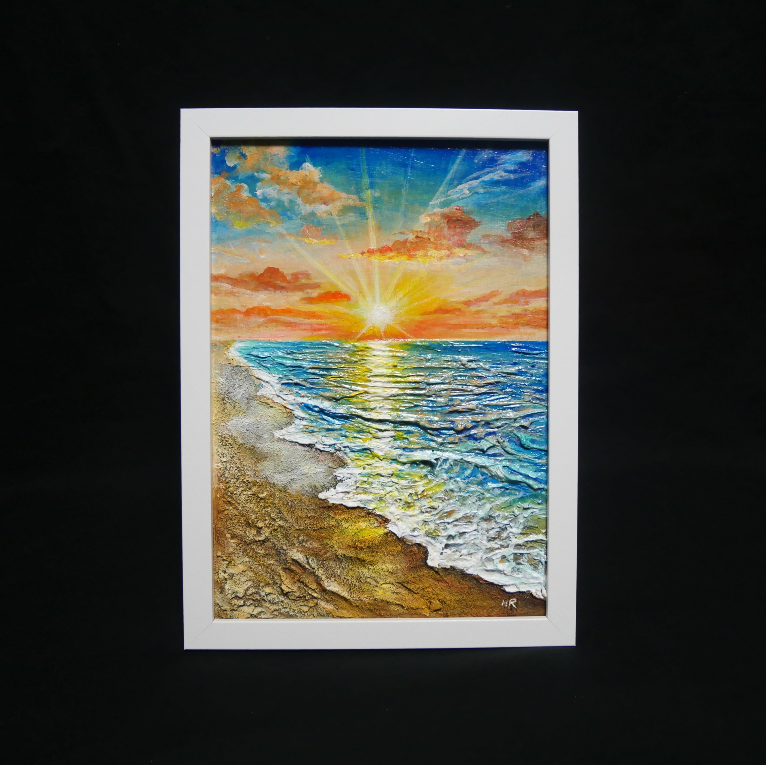 黄金比の朝景】油絵 原画 海の絵 朝日 風景画 夏のインテリア 新築祝い