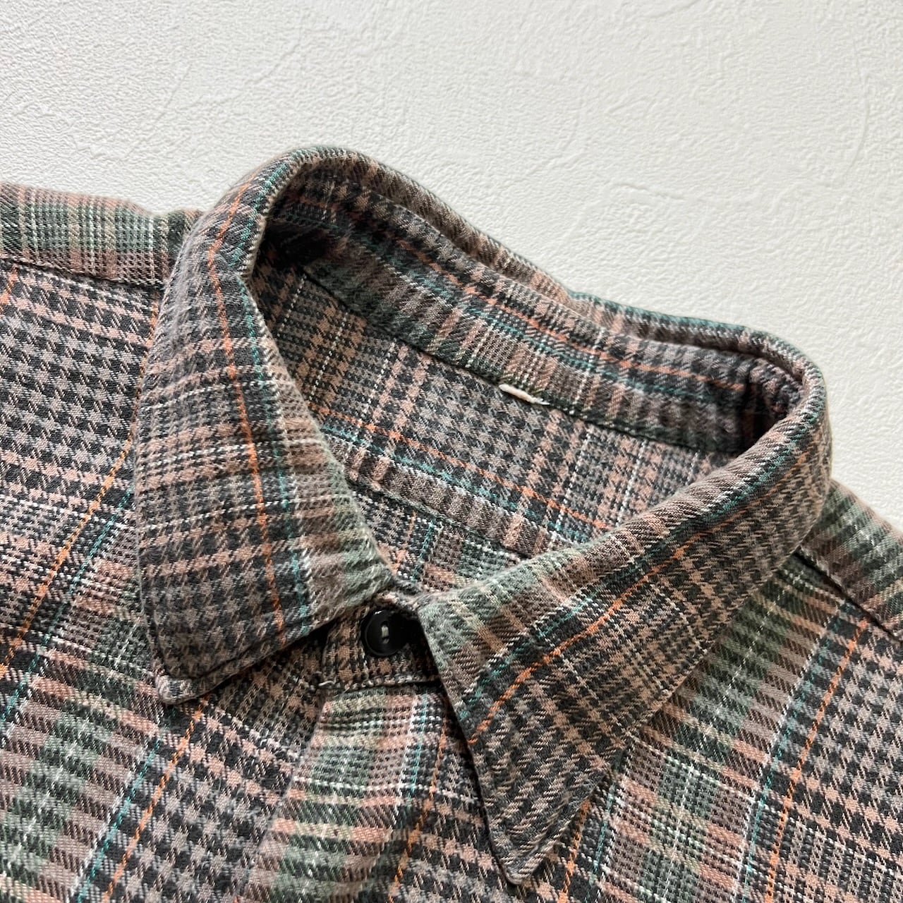 50s EURO マチ付き ハーフボタン チェック グランパシャツ 長袖シャツ