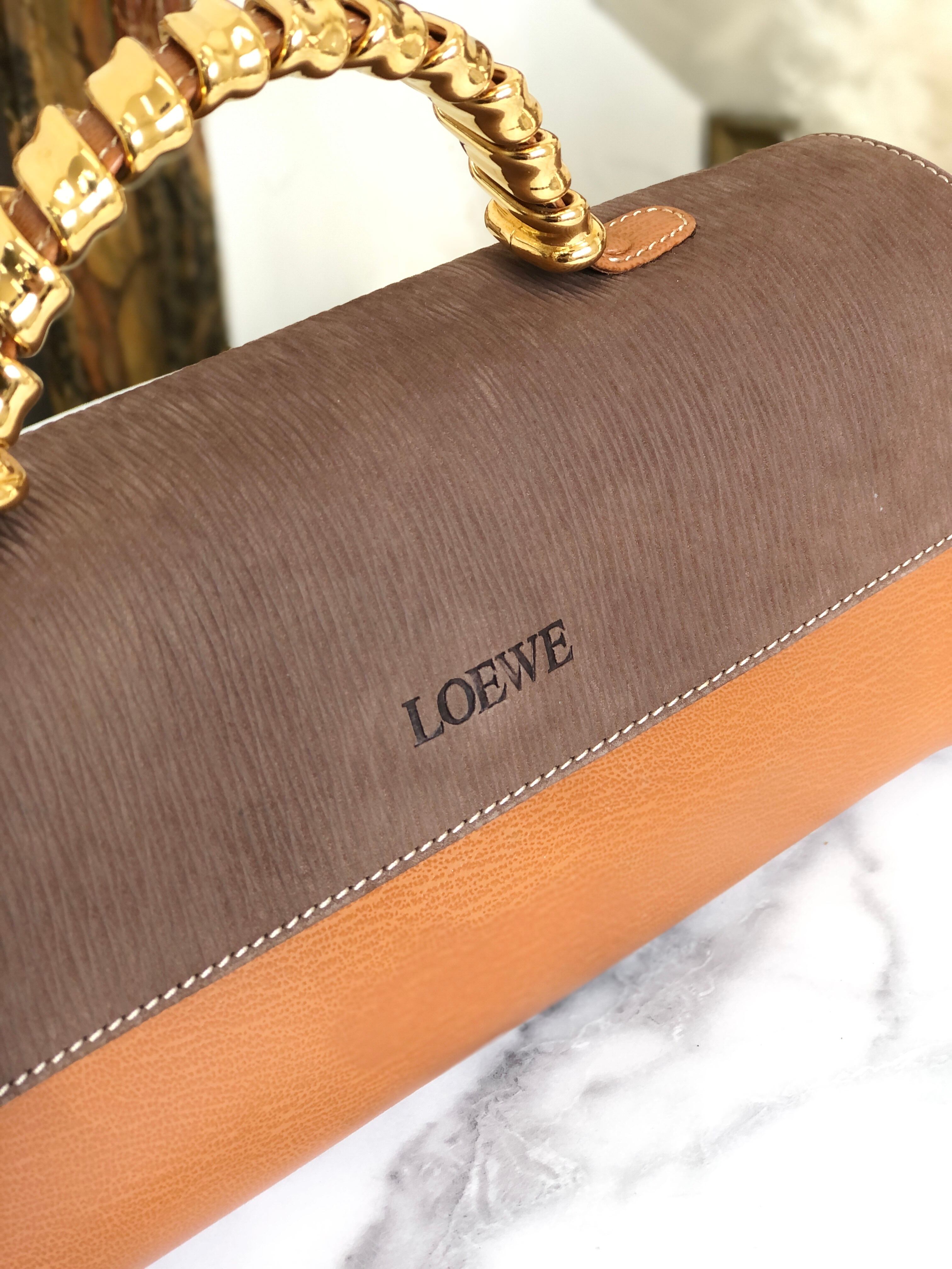 実寸サイズ縦極 美品 LOEWE ロエベ ヴィンテージ ベラスケス ツイストハンドル レザー 本革 ハンドバッグ ミニ ボストンバッグ ブラウン 28426