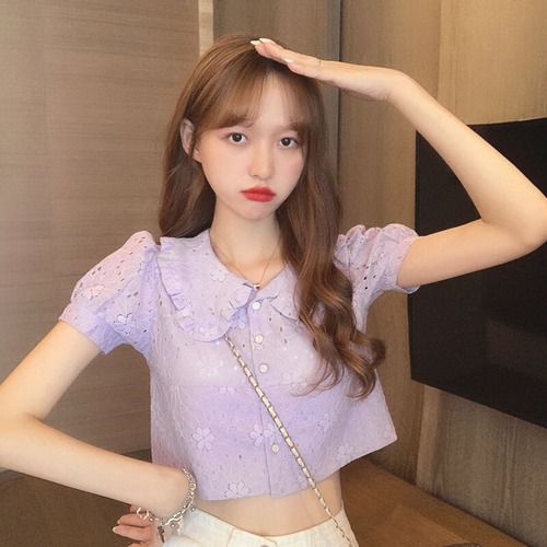 ✞ 花柄ショートシャツブラウストップス スウィート フラワーデザイン ✞ゴスロリ SM ミリ 甘ロリ クラロリ 和ロリ エレガント 黒ロリ 姫ロリ 華ロリ BB-BB8083787