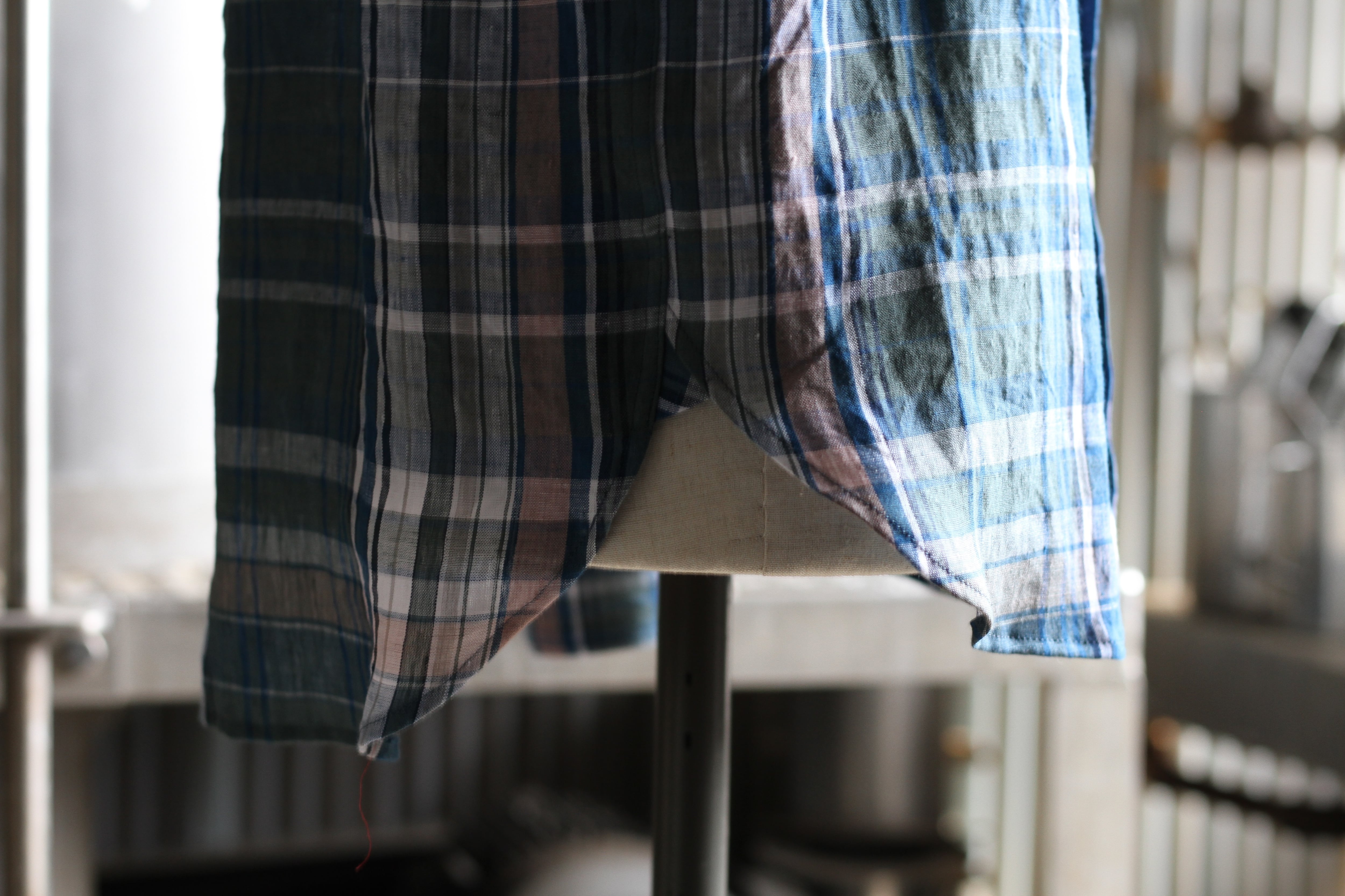 フレンチリネン タータンチェックシャツ （ブルーグリーン