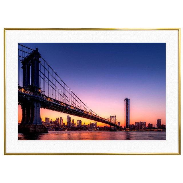 アメリカ写真 ニューヨーク 夕日に染まるブルックリンブリッジ インテリア アートポスター額装 AS1602