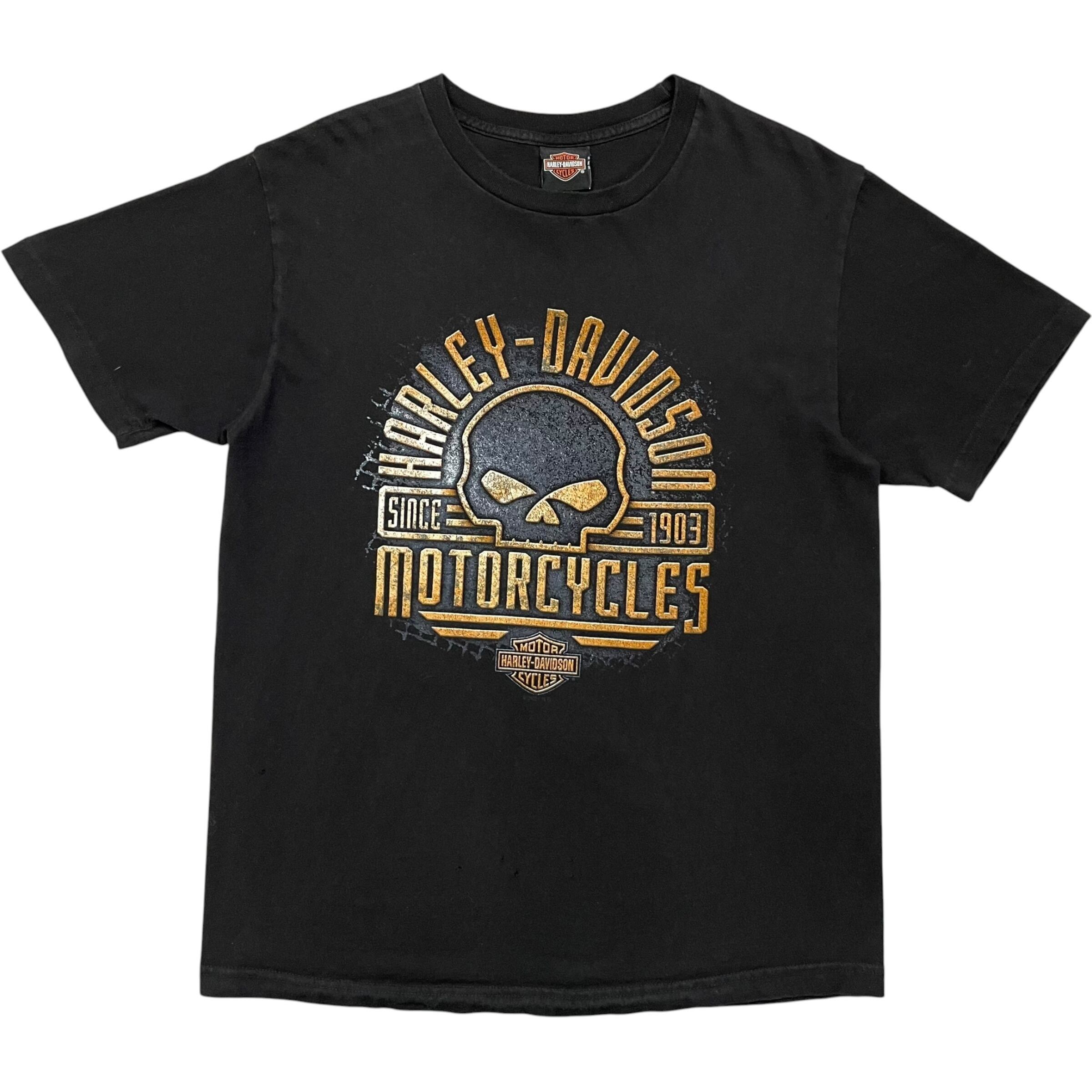 《M》 Harley-Davidson ハーレーダビッドソン Tシャツ ブラック プリントデザイン ダメージ USA製 no.10166