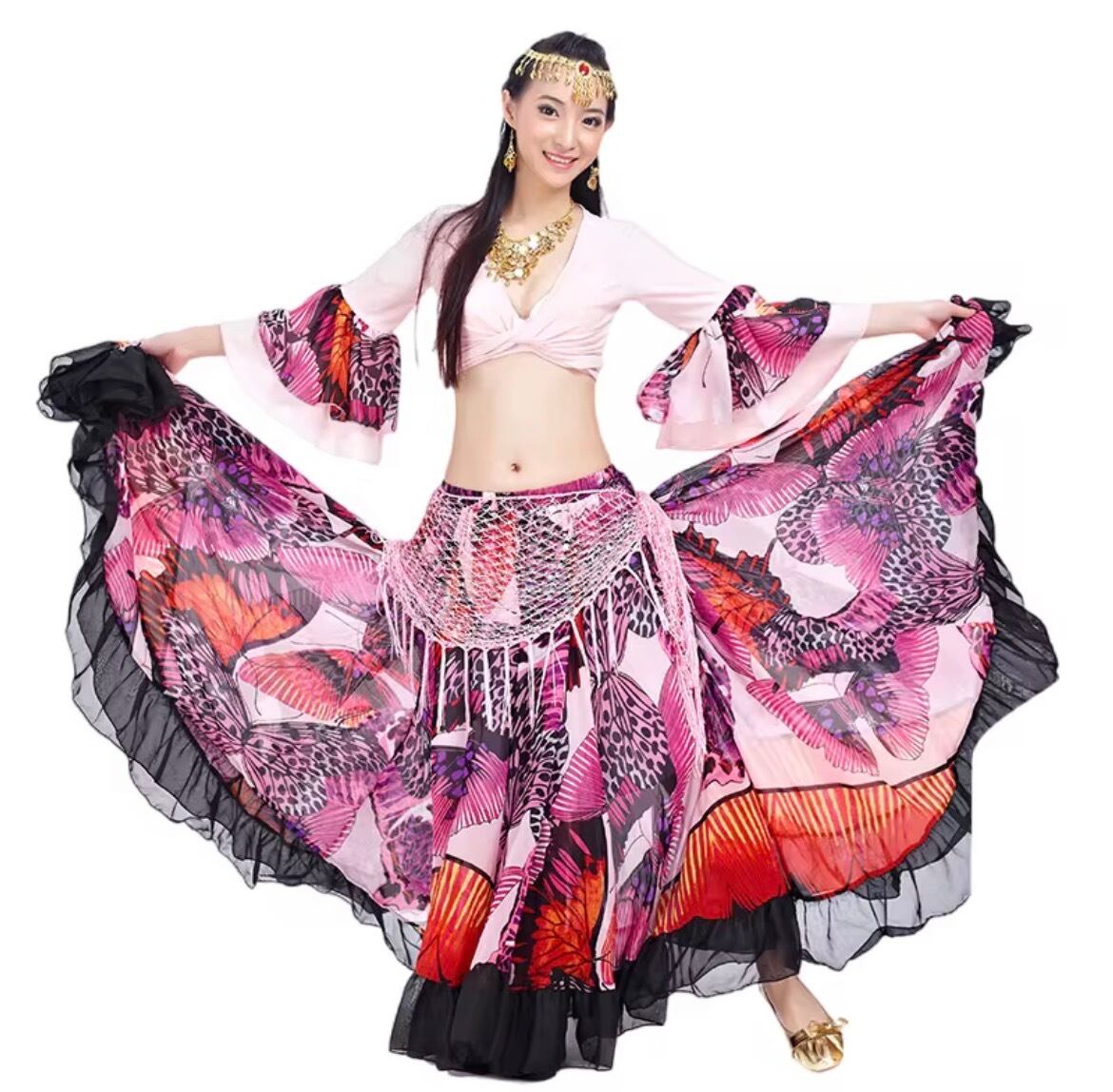 ジプシースカート フリル バタフライ 蝶 ピンク ブラック