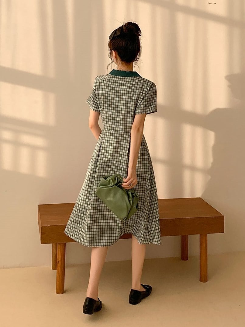 Green Check Pattern Dress(グリーンチェック柄ワンピース)one028