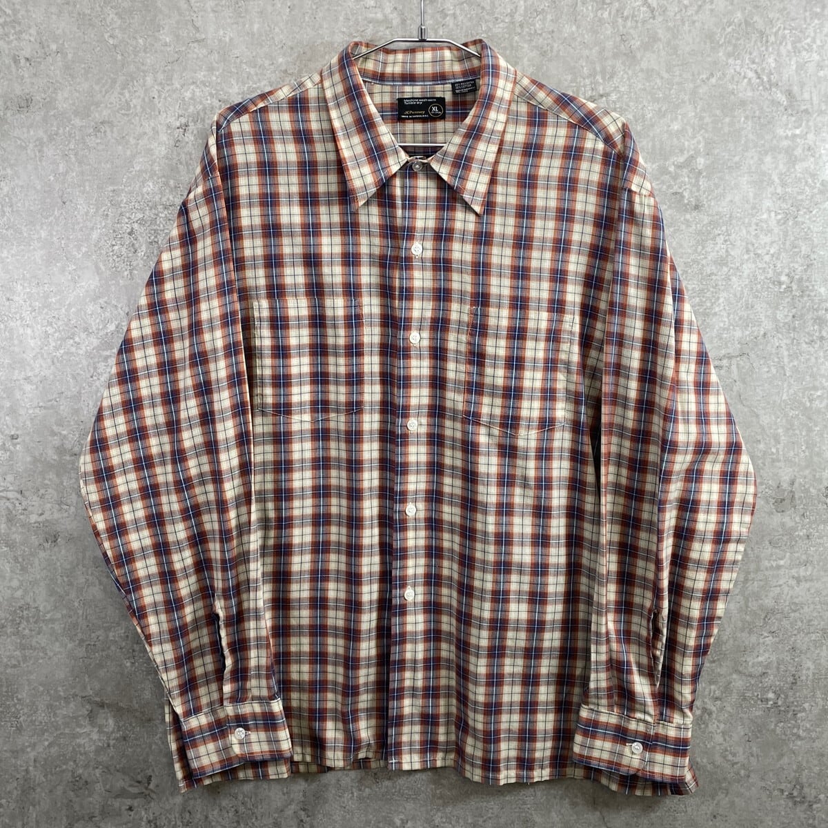 70年代 JC Penney ボックスシルエット チェックシャツ メンズXL 古着