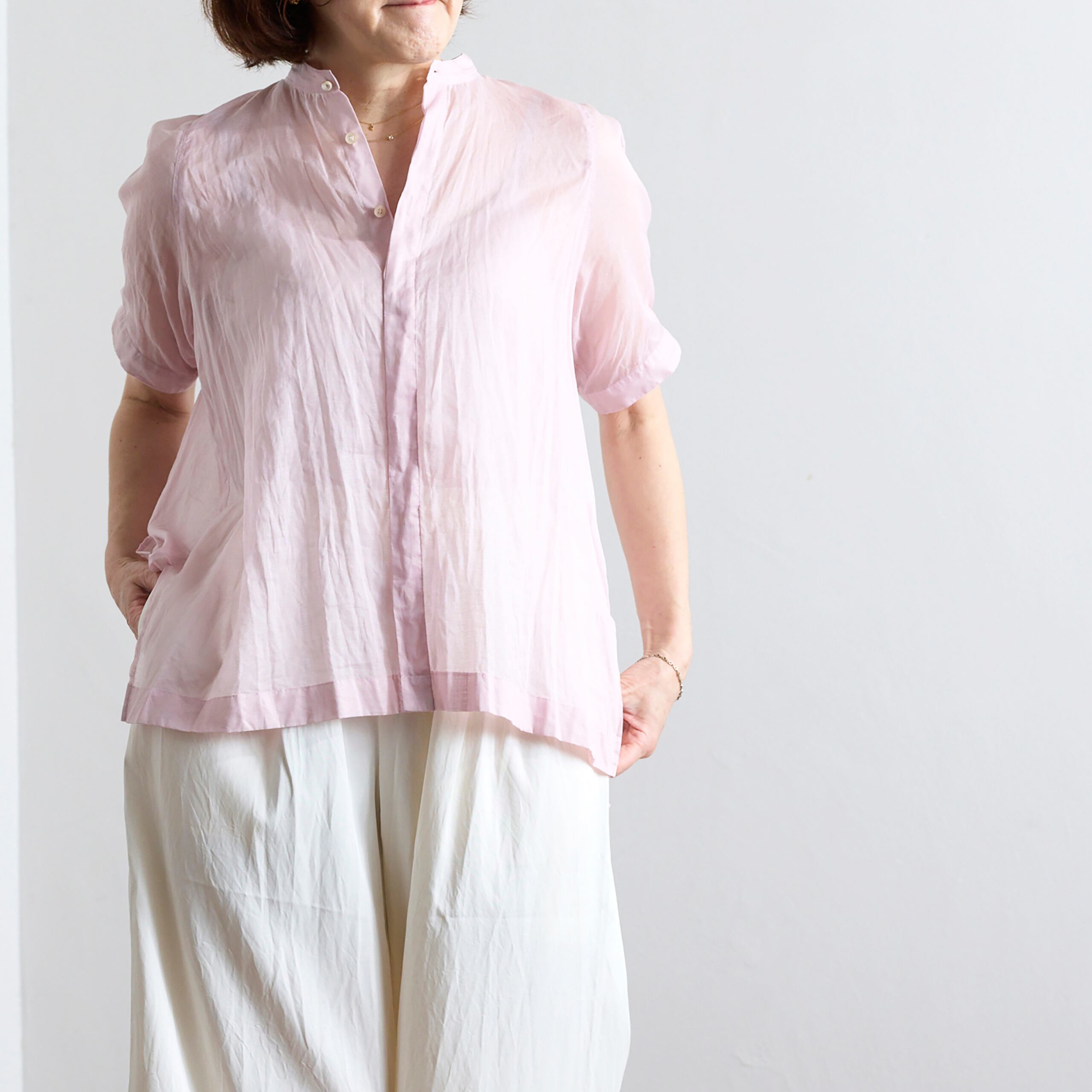 suzuki takayuki スズキタカユキ lantern-sleeve blouse S261-07 pale foggy rose