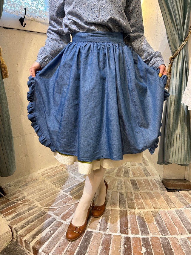 vintage blue cotton apron