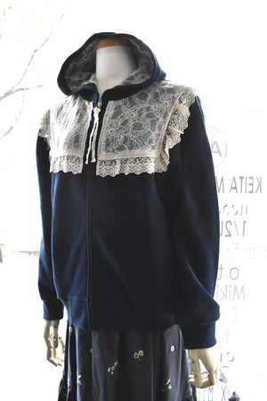 Rijoui(リジュイ) 25A/W スエットのレース付ジップアップパーカー