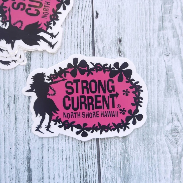 ★ハワイ直輸入★デッドストック STRONG CURRENT ストロングカレント ステッカー/デカール/ノースショア/レア／フラガール＜Sピンク×ブラック＞