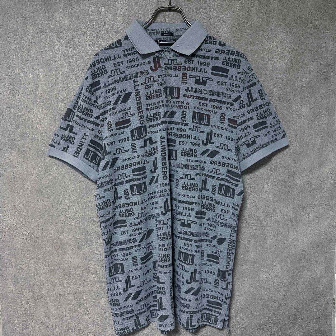 J.LINDEBERG ジェイリンドバーグ 総柄 デザイン ポロシャツ グレー メンズ】J.LINDEBERG ジェイリンドバーグ 総柄 デザイン ポロシャツ