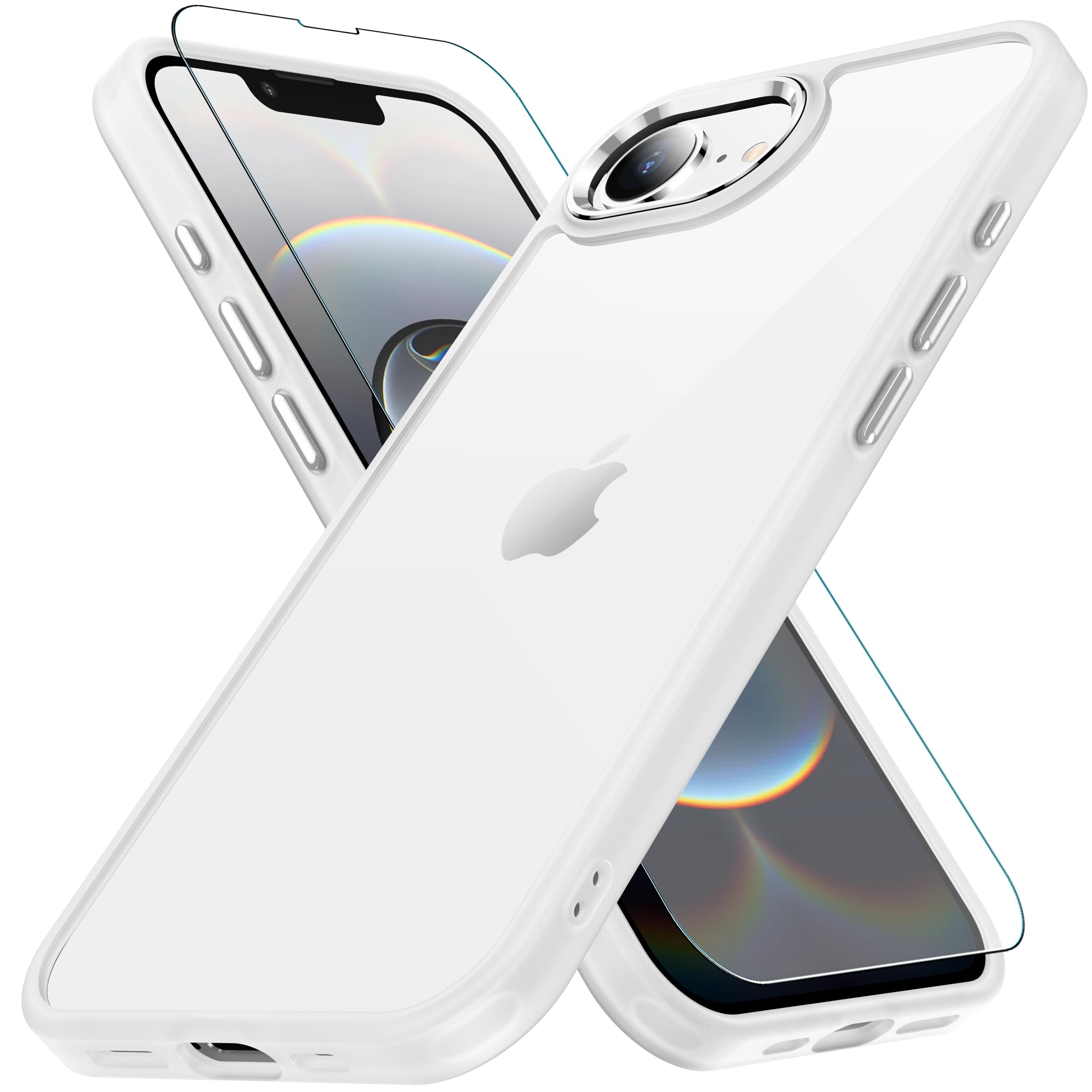iPhone 17e/16e 用 ケース 艶消しのクリア 耐衝撃 ガラスフィルム付き アイフォン 17e/16e用 ケース 米軍MIL規格 黄ばみ防止