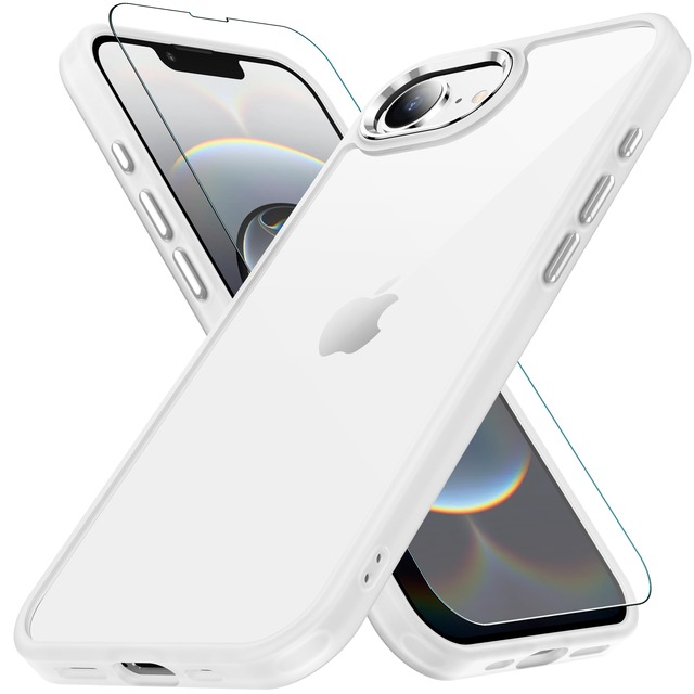 iPhone 17e/16e 用 ケース 艶消しのクリア 耐衝撃 ガラスフィルム付き アイフォン 17e/16e用 ケース 米軍MIL規格 黄ばみ防止