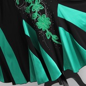 【美品 社交ダンス衣装】スカート レッスンウェア 練習着 黒 緑 ブラック グリーン バイカラー ラインストーン 花柄 上品 清楚