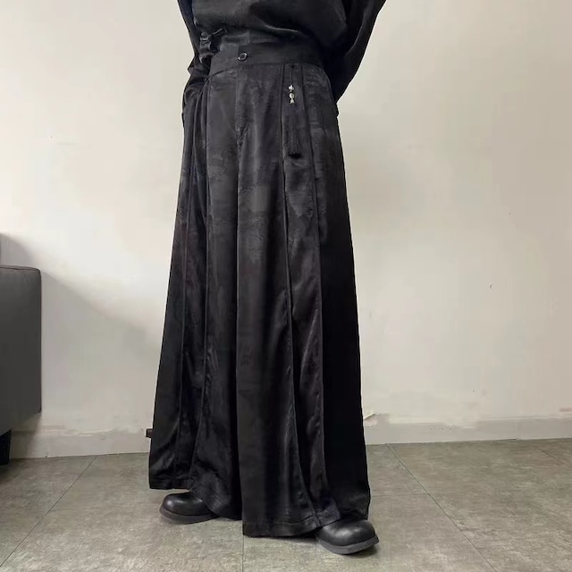 【之】★ワイドパンツ★ブラック ファスナー デザイン メンズ 中国ファッション