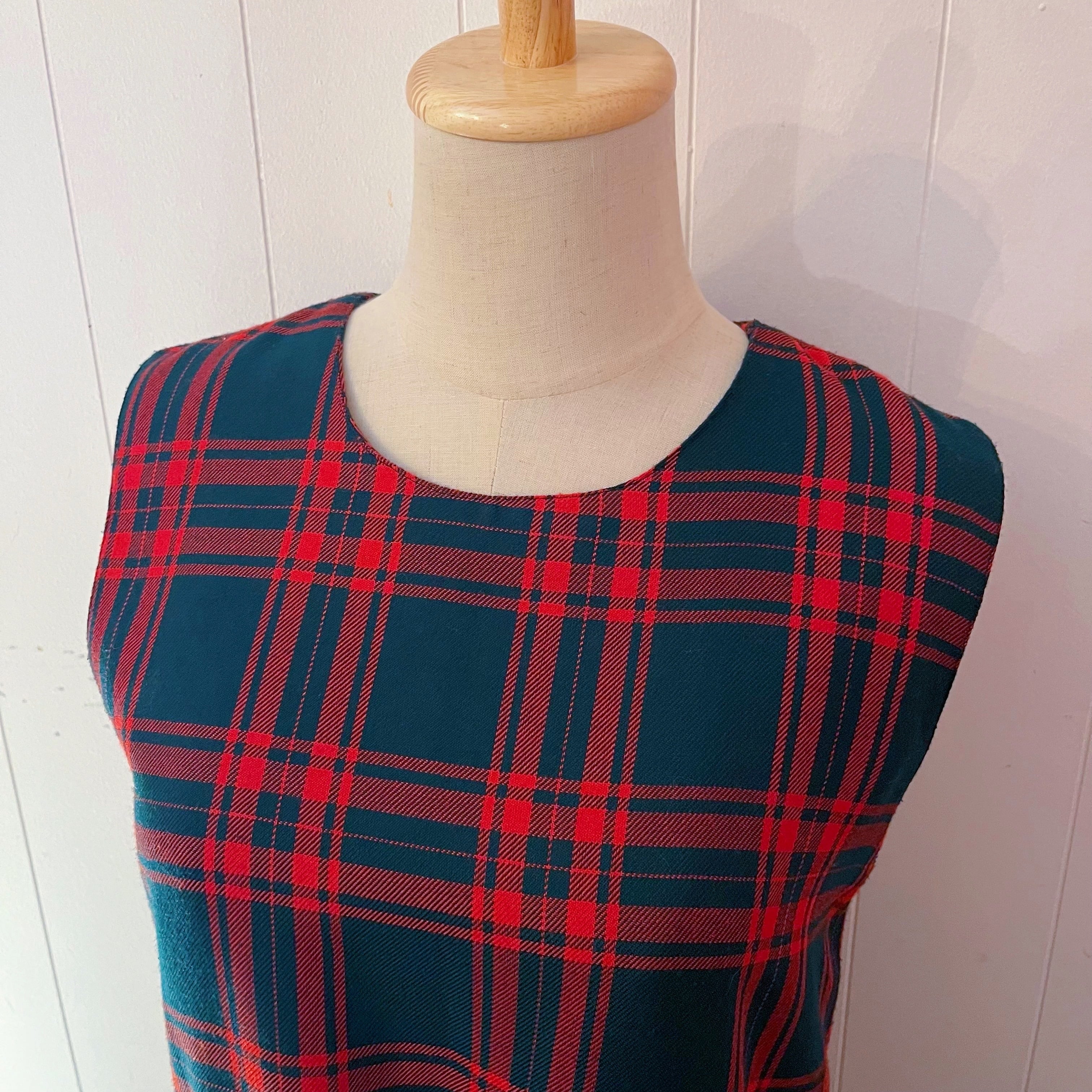 red check back button jumper skirt