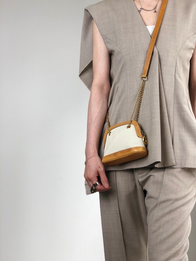 CELINE セリーヌ ショルダーバッグ ベージュ サークルロゴチャーム レザー がま口 チェーンショルダー vintage ヴィンテージ オールド 2aechi