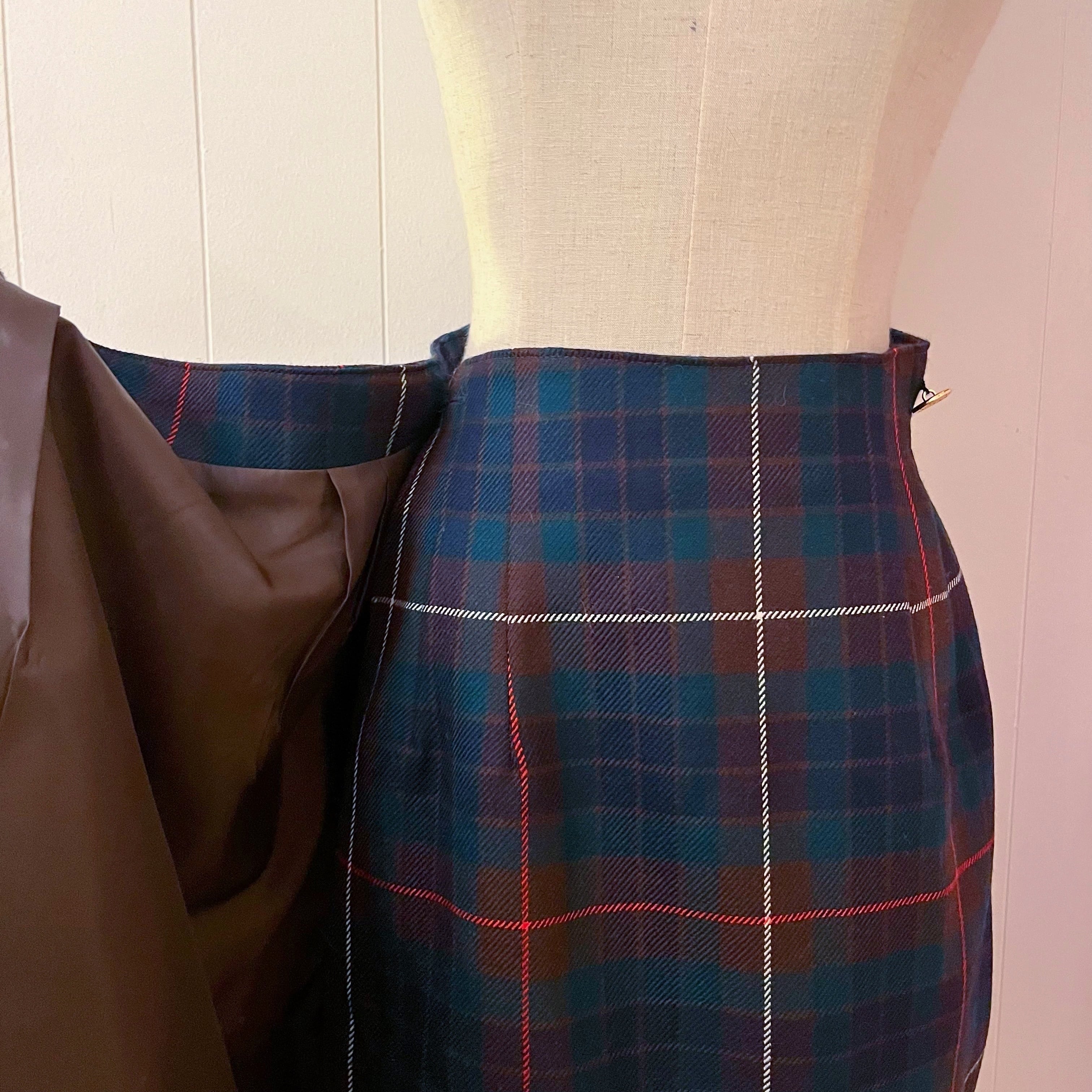 brown green check wrap skirt