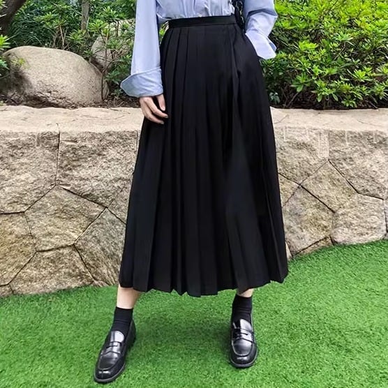 黒 プリーツスカート ロング レディース スカート プリーツスカート ロングスカート ロング 9分丈