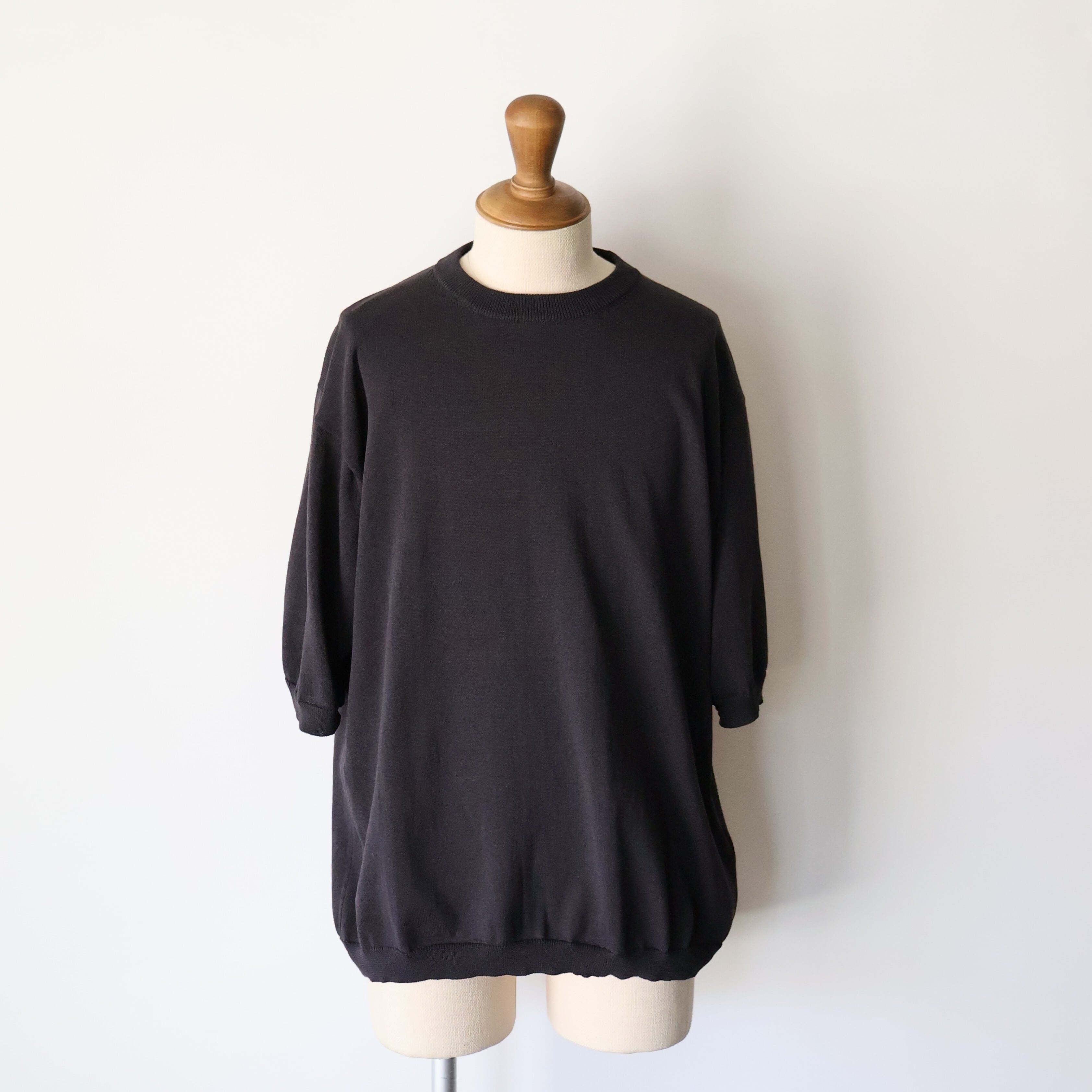 STILL BY HAND “ Half sleeve knit t-shirt ( INK BLACK )” | H.inch